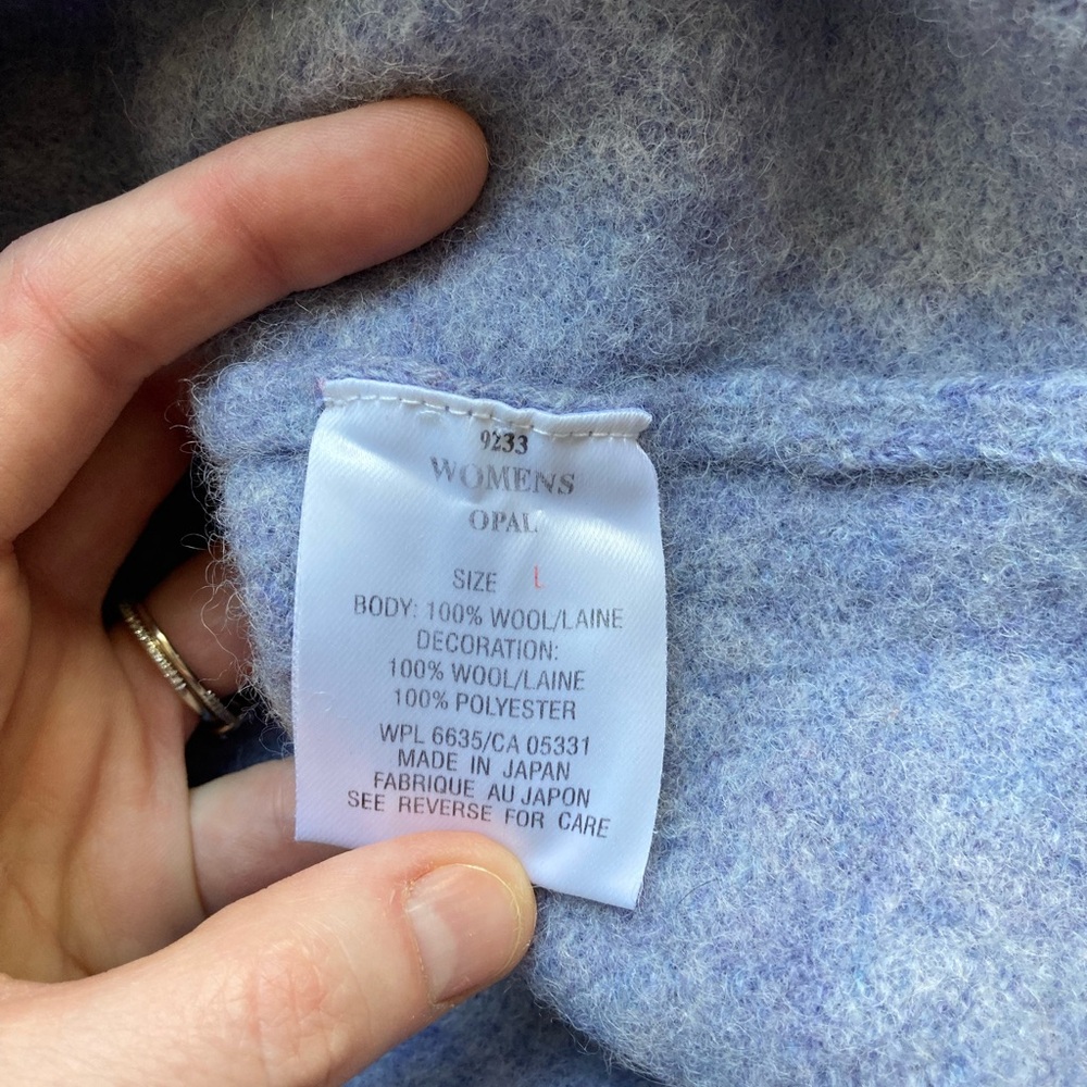 Like New Woolrich Light Blue Periwinkle Sweater Botanical Pattern, Wool, Size 2 - Picture 11 of 12
